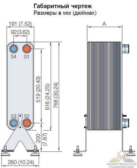 Габаритный чертеж паяного теплообменника Alfa Laval CBXP112
